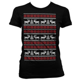 Christmas Knit Pattern White/Red Girly T-Shirt