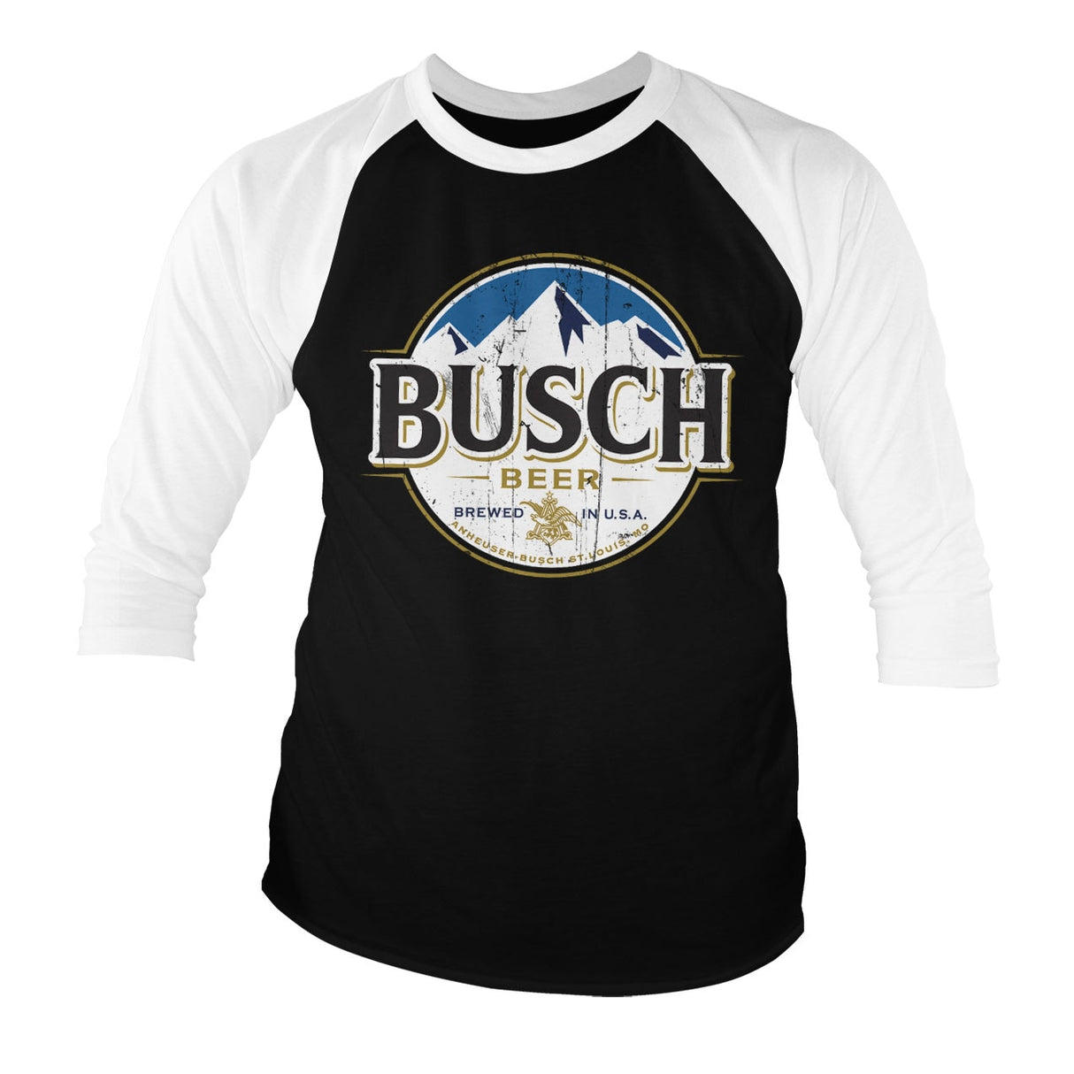 Busch Beer Vintage Label Baseball 3/4 Sleeve Tee