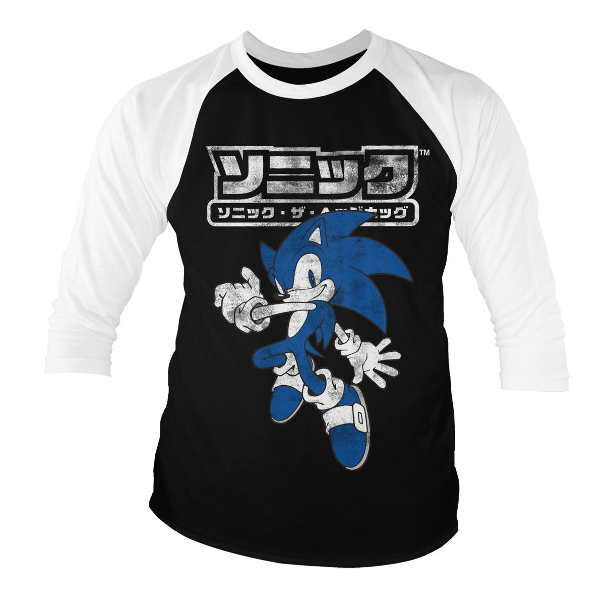 Sonic The Hedgehog Japanese Logo Baseball 3/4 Sleeve Tee