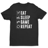Eat Sleep Game Repeat Stacked Tee
